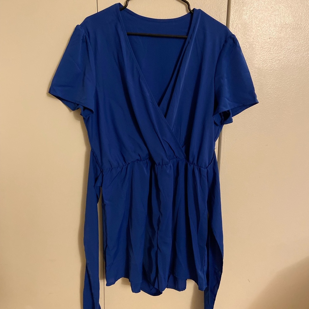 Blue short sleeve romper.